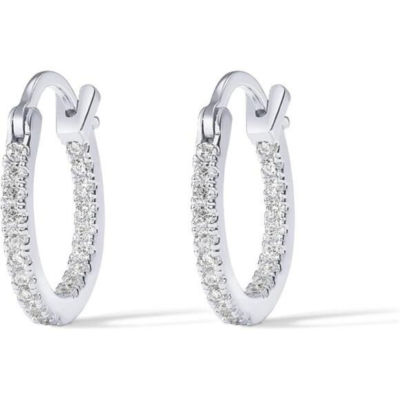 Gold hoop earrings 14k plated sterling silver cubic zirconia lightweight set - Picture 3 of 7